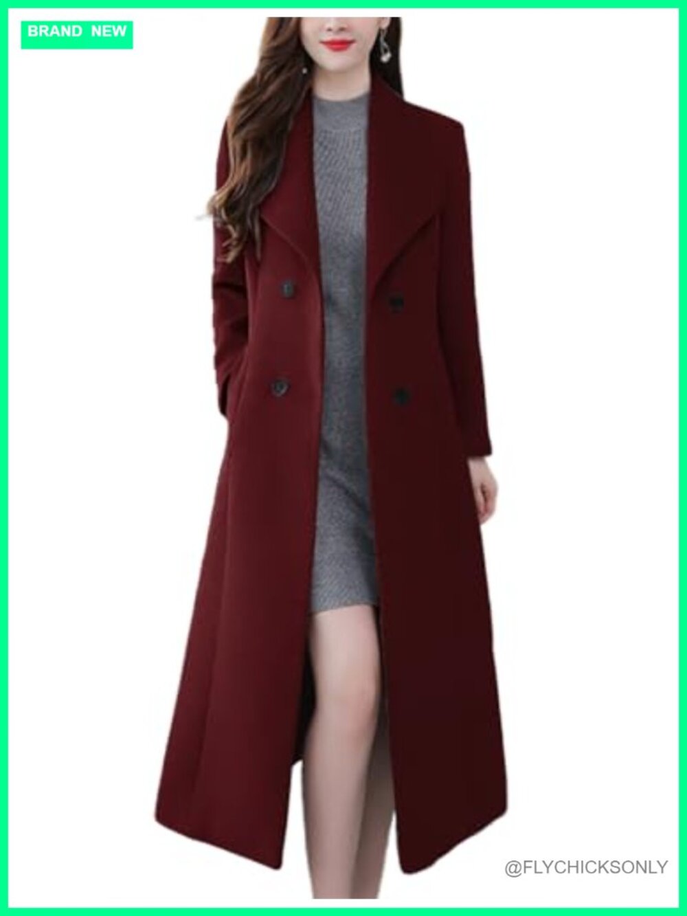 Wool Blend Maxi Pea Coat Shawl Collar Double Breasted Winter Overcoat